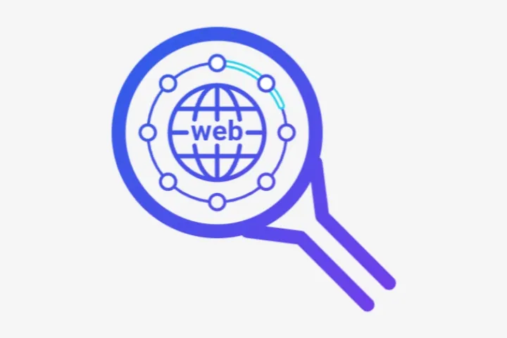 Logo da Pesquisa Avançada com Inteligência Artificial (PAIA), representado por uma lupa com um globo e a palavra “web”, nós de circuito e um arco de progresso